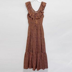DÔEN Yarrow Ruffle Maxi Dress in Rust Ditzy Floral Print